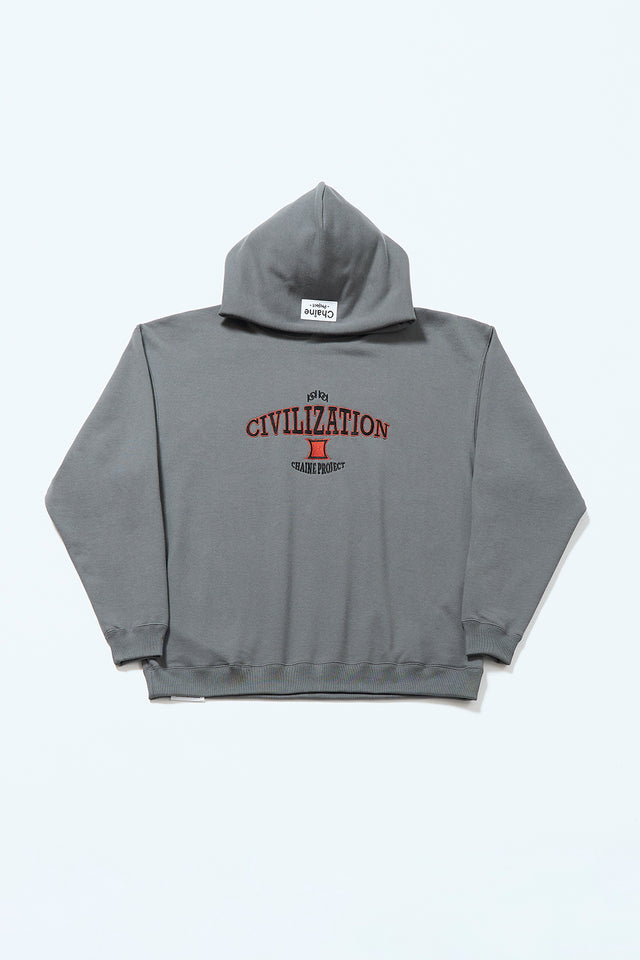Civilization embroidery hoodie -Gray